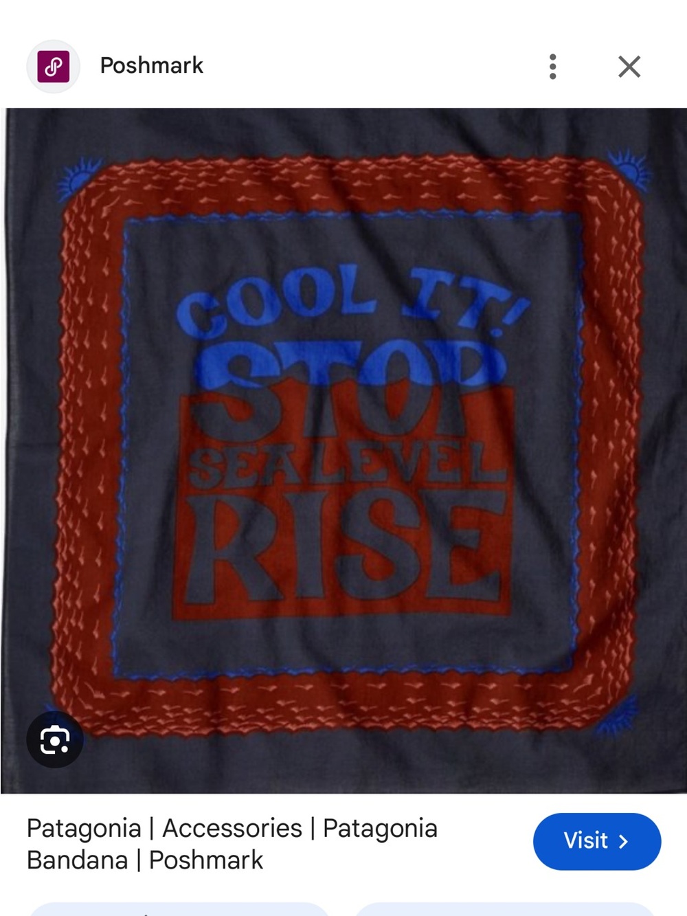 Patagonia Dark Gray Bandana with Red & Blue 'Stop Sea Level Rise' Graphic